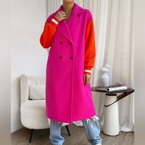 SHEIN EZwear Colorblock Drop Shoulder Double Breasted Overcoat